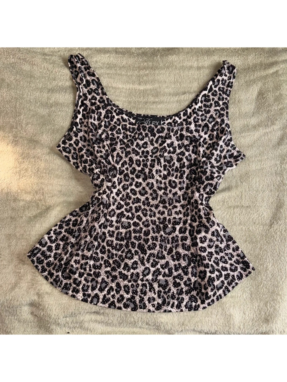 Black and White Y2K Bedazzled Leopard Print Cami